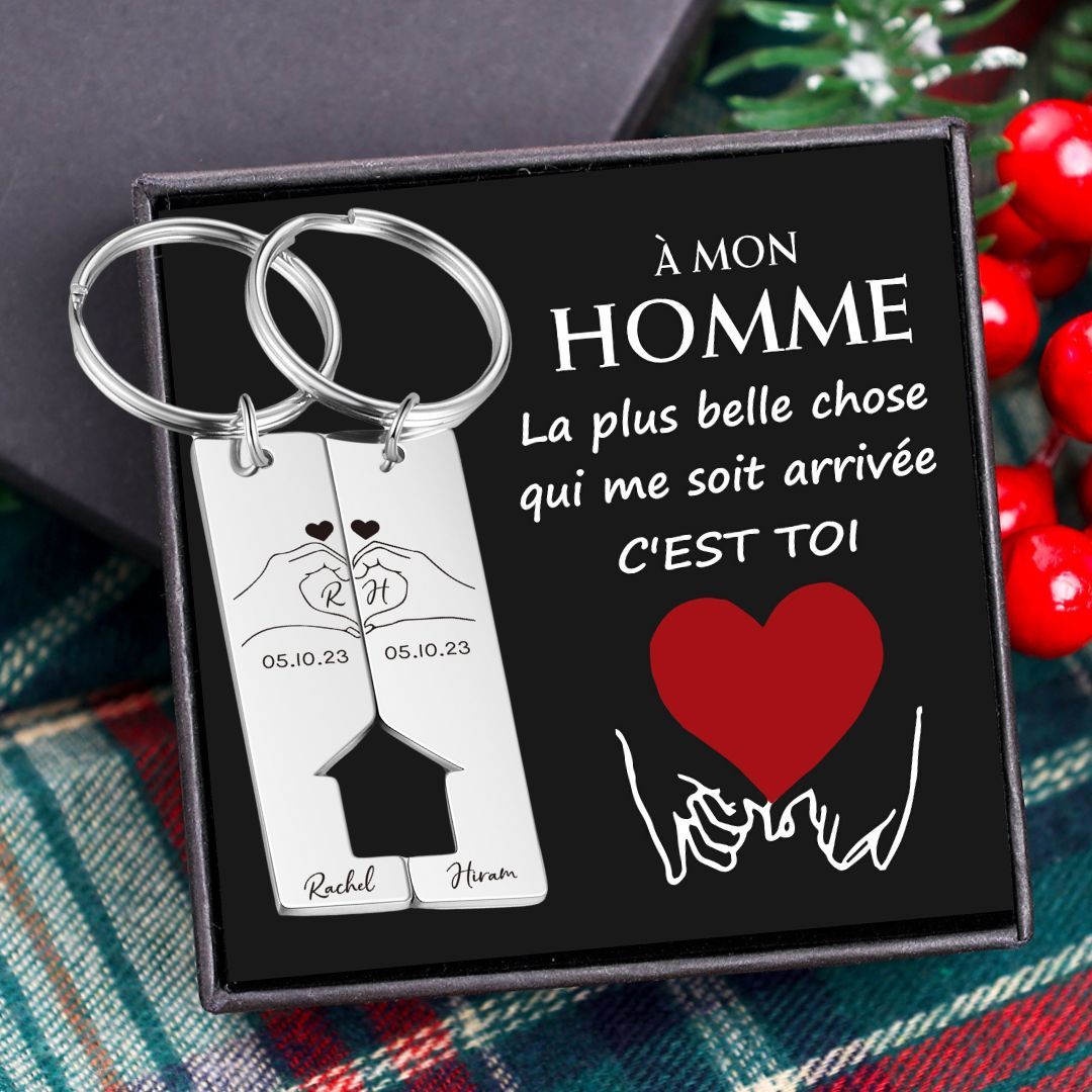À mon Homme - Porte-Clés Couple 2 Lettres et 2 Prenoms Personnalisés a