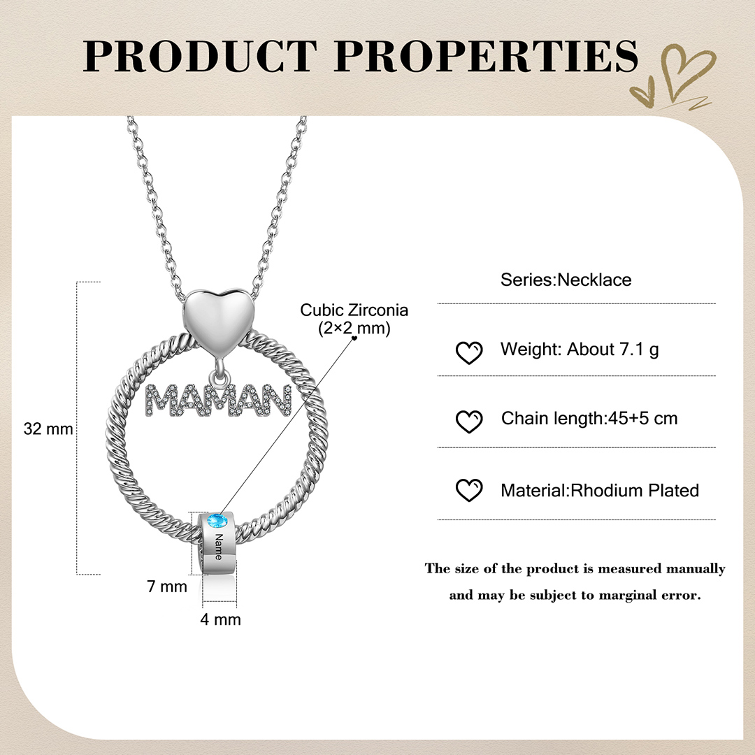 À ma Maman - Collier Pendentif 1 Prénom Personnalisé avec Pierre de naissance