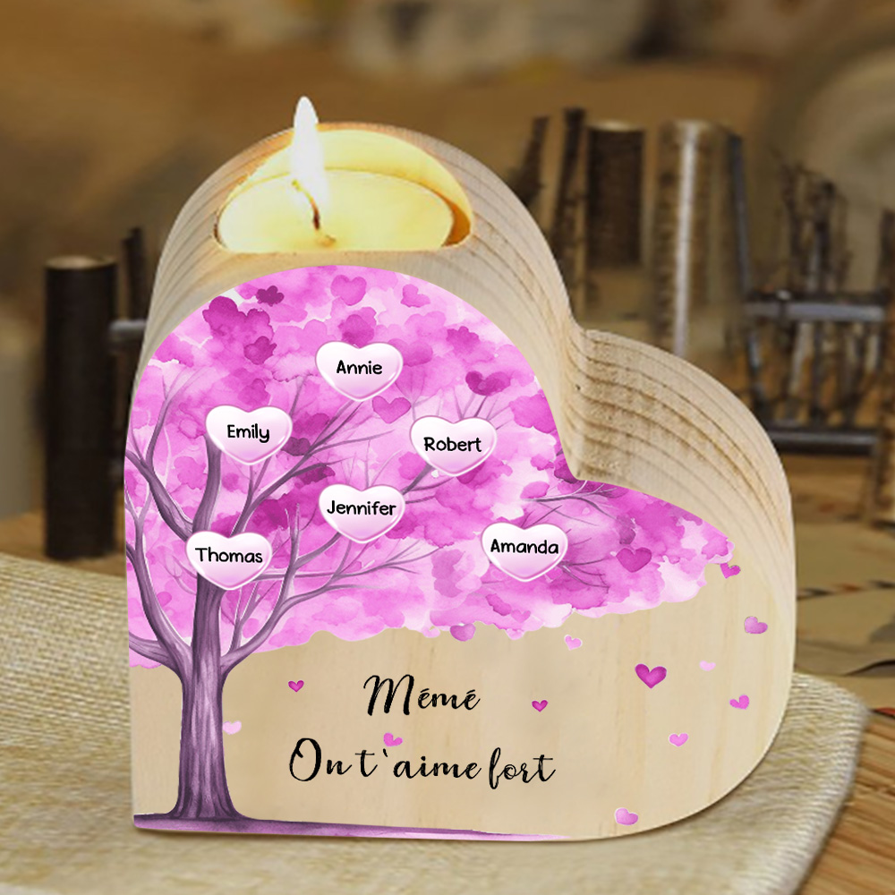 À Ma Maman/Mamie - Bougeoir en Bois Arbre 6 Prénoms et 1 Texte Personnalisés pour Famille sans bougie