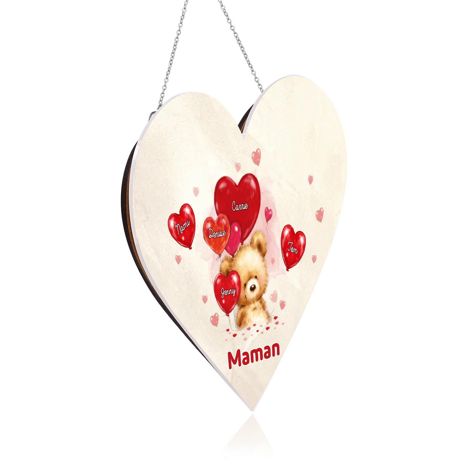 À Maman/Mamie - Veilleuse Cœur Décoration Ours 5 Prénoms Personnalisés avec 1 Texte