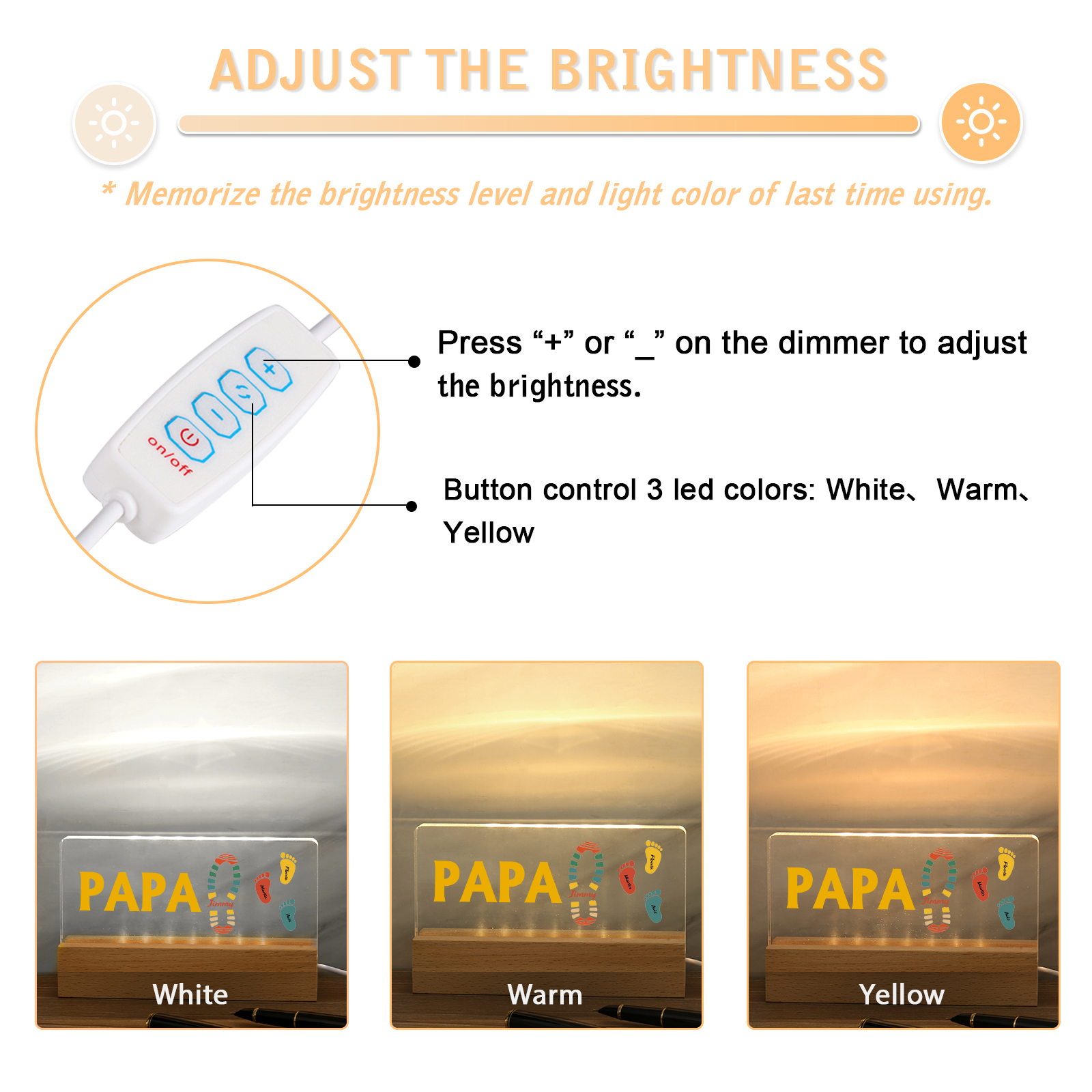 À mon Papa/Papi- Lampe de chevet LED Pieds Bébé 4 Prénoms Personnalisés avec Texte