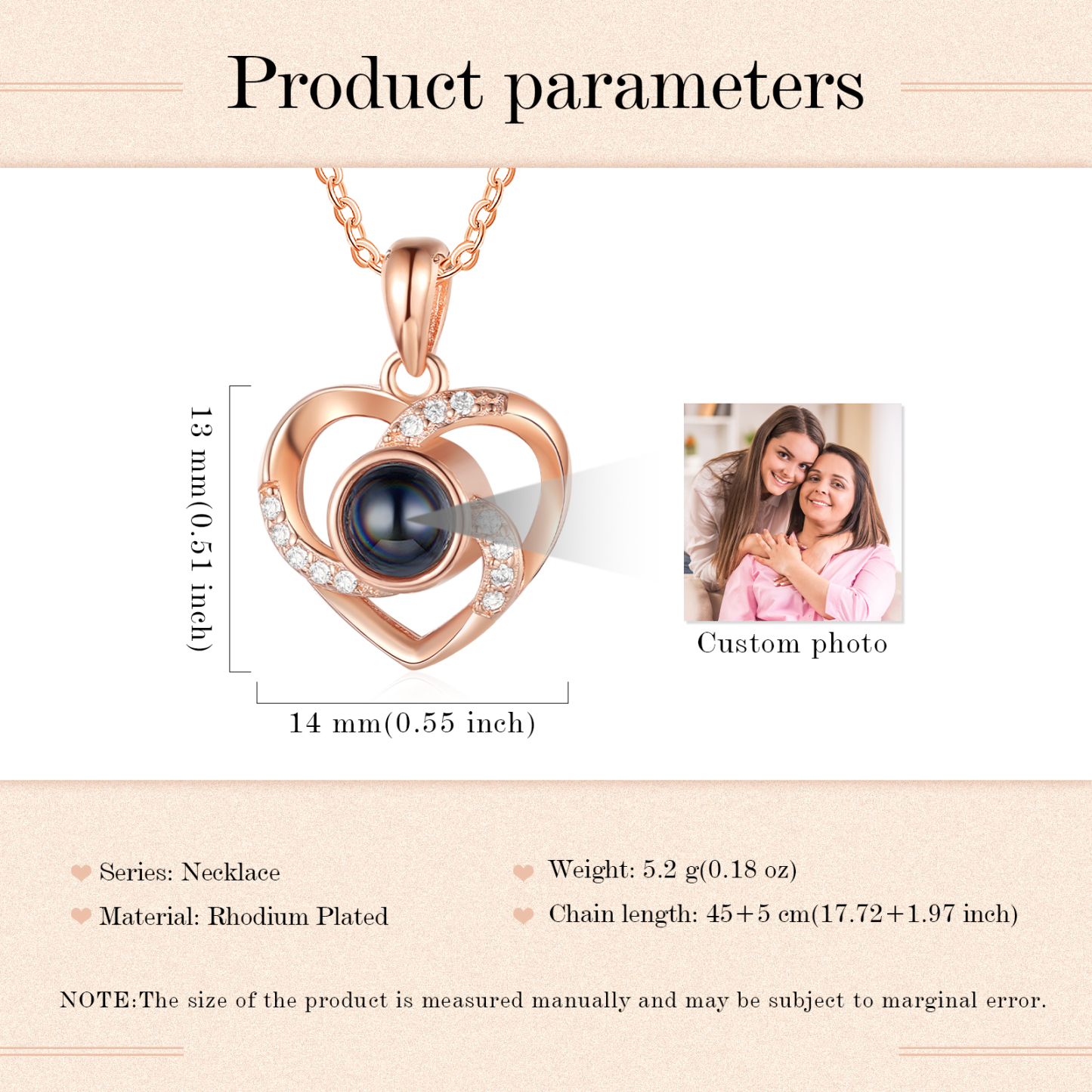 Collier Cœur Projection de Pierres 1 Photo Personnalisée Collier pour Femmes | Jessemade