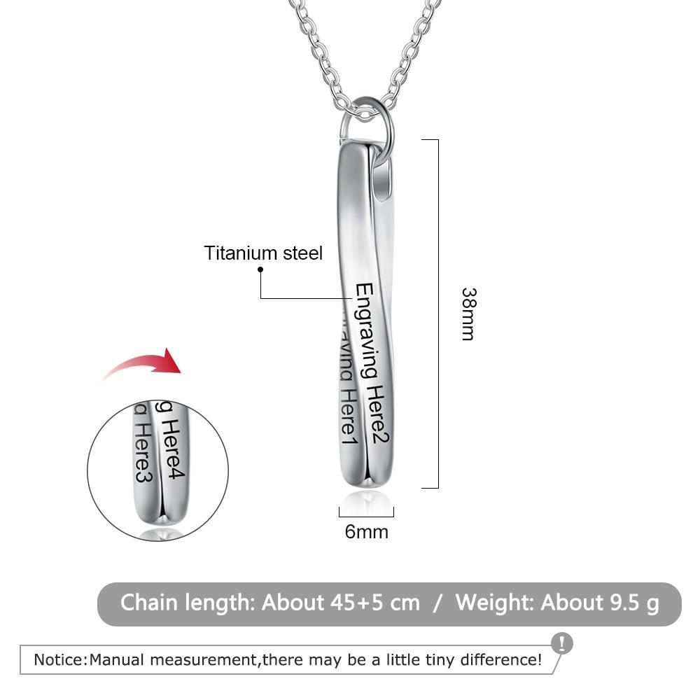 Collier Barre Tortu Verticale 4 Prénoms Gravés Collier Homme