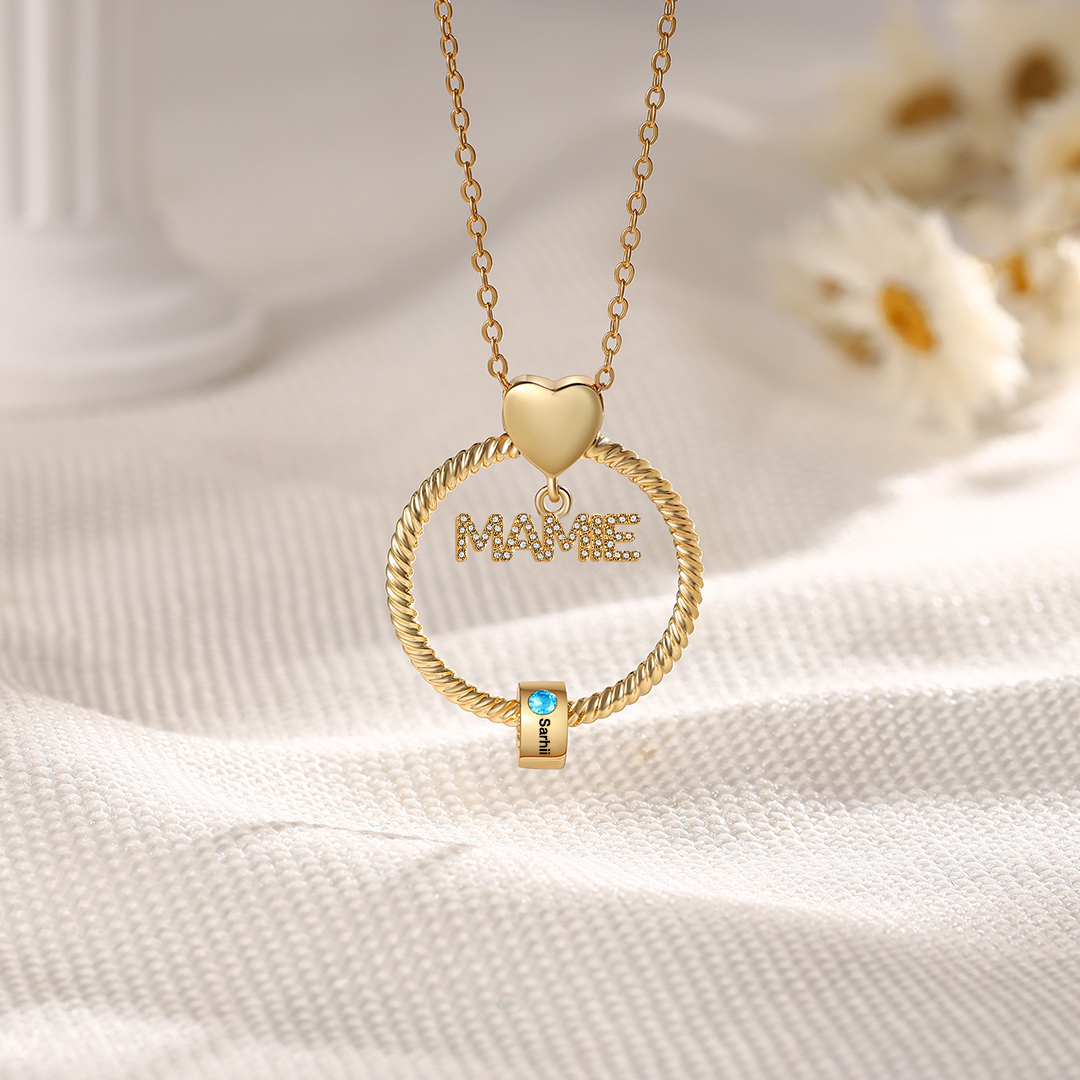 À ma Mamie - Collier Personnalisé Pendentif 1 Prénom et Pierre de naissance Or/Argent｜Jessemade