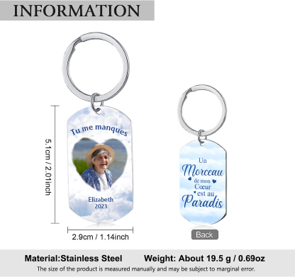 Porte-Clés Commémoratif 1 Prénom et Photo Personnalisés avec Date Tu me manques