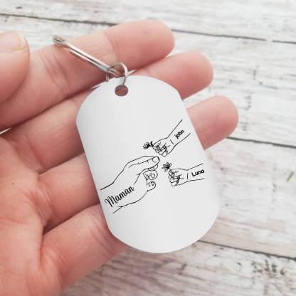 À ma Maman/Mamie - Porte-Clés 2-7 Prénoms Personnalisés Porte-Clés Mains et Fleurs