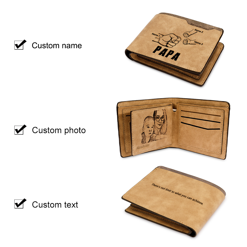À mon Papa-Portefeuille Poings 3 Prénoms Personnalisés avec Texte et Photo Classique Homme Porte-Monnaie Carte | Jessemade