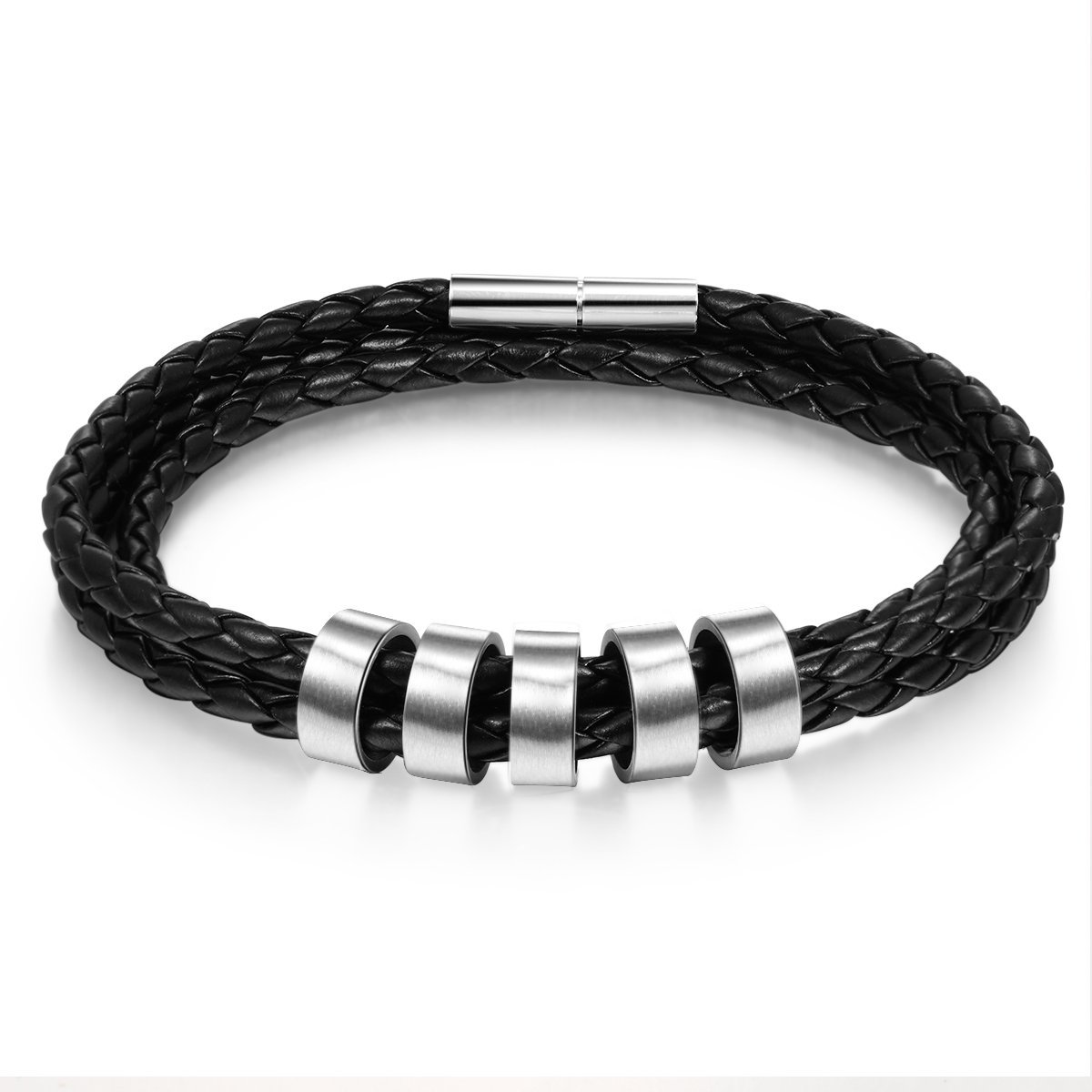 Bracelet Cuir tressé Bracelet Prénom Personnalisé  Avec 5 Perles pour Homme｜Jessemade