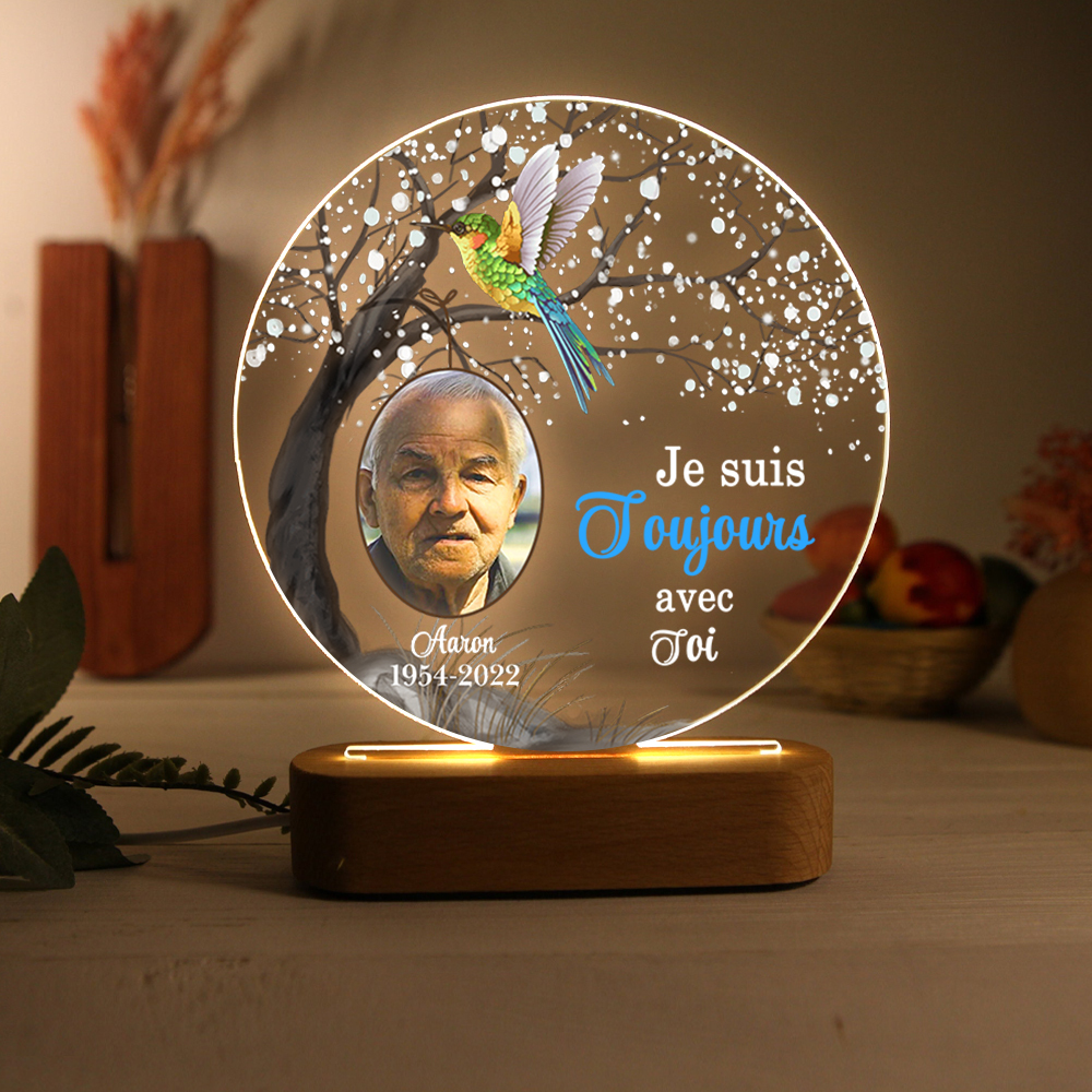 Lampe de chevet LED Commémorative 1 Prénom et Photo Personnalisés avec Date