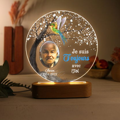 Lampe de chevet LED Commémorative 1 Prénom et Photo Personnalisés avec Date