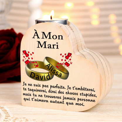 À Mon Mari-Bougeoir en Bois Couple 2 Prénoms Personnalisés sans bougie