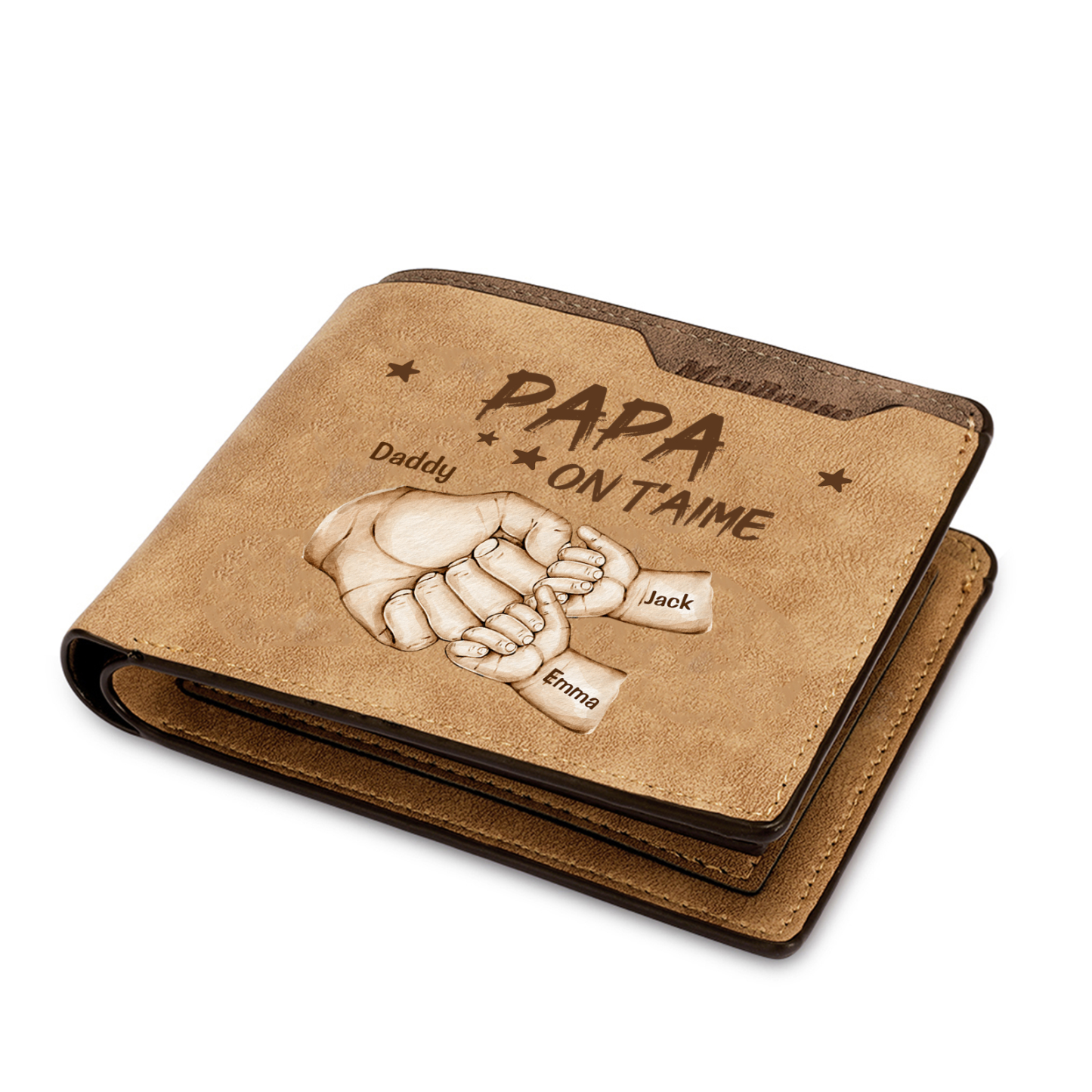 À mon Papa-Portefeuille Poings 3 Prénoms Personnalisés Classique Homme