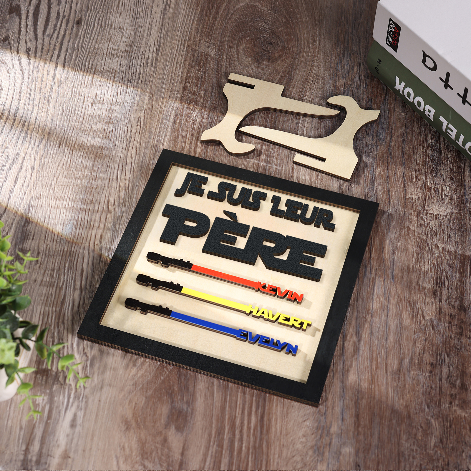 À mon Papa - Décoration en bois 3 Prénoms Personnalisés Ornement pour Père