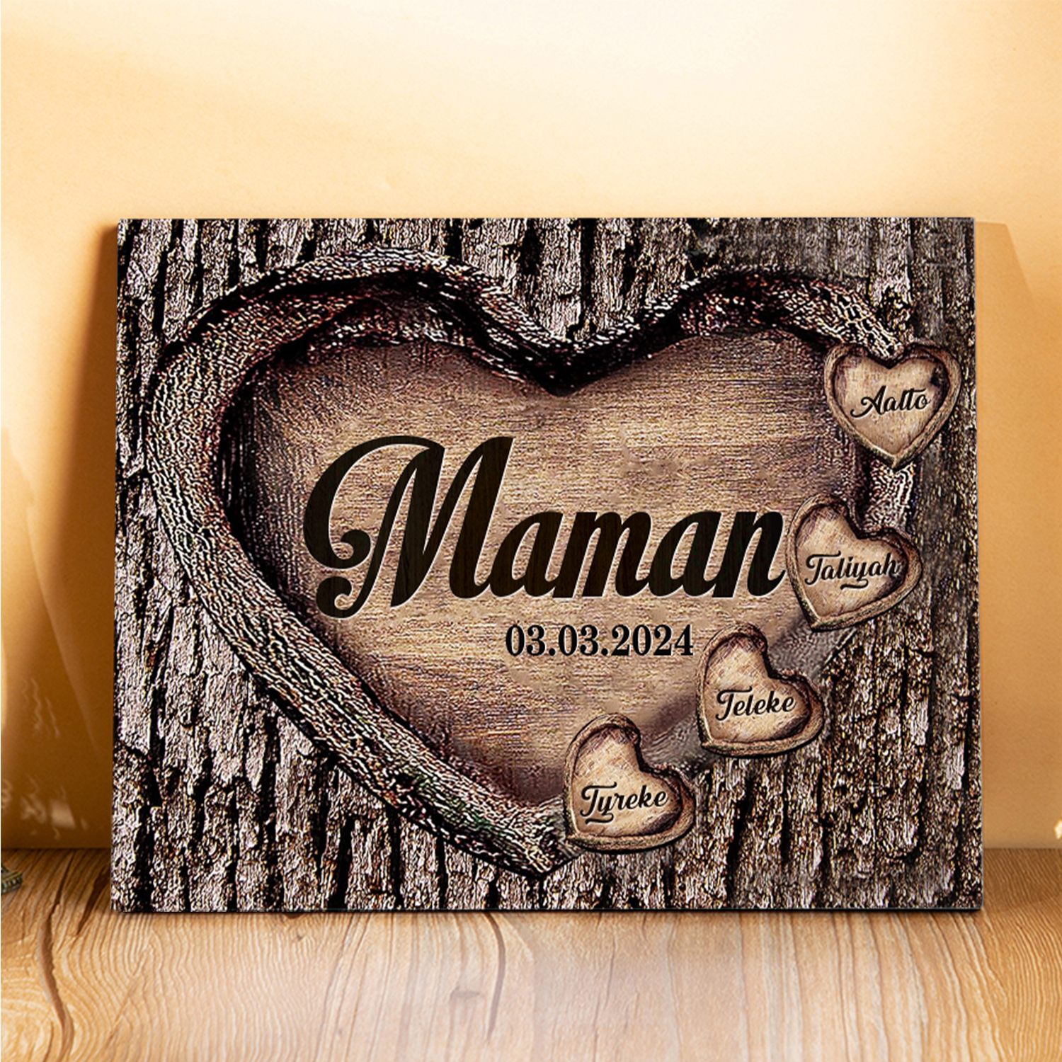 À Papi/Mamie - Cadre en Bois 4 Prénoms Personnalisés avec Texte et Date Cadeau pour Famille