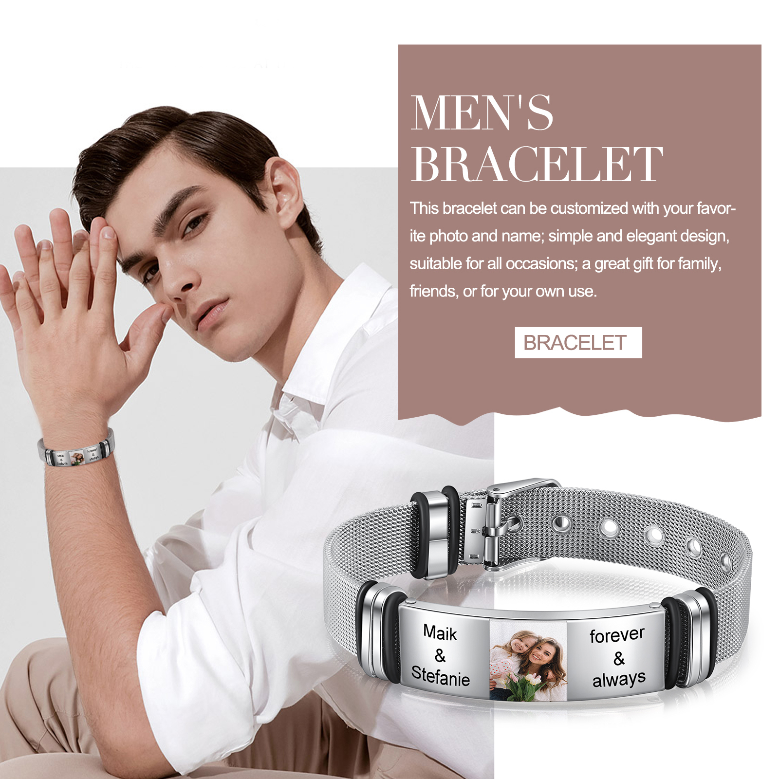 Bracelet 4 Prénoms Personnalisé avec photo