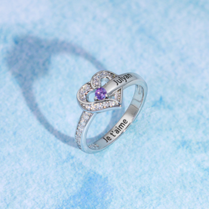 Bague Argent 925 1 Prénom Personnalisé avec 1 Pierre de Naissance