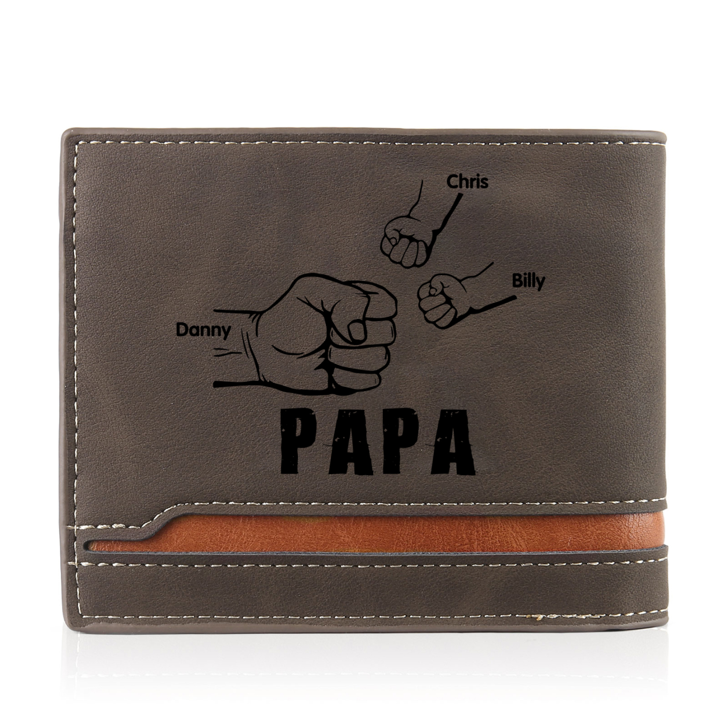 À mon Papa - Portefeuille Poings 3 Prénoms Personnalisés avec Photo Classique Homme Porte-Monnaie Carte