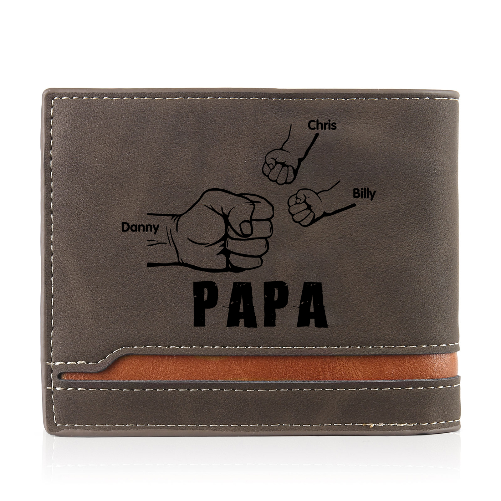 À mon Papa - Portefeuille Poings 3 Prénoms Personnalisés avec Photo Classique Homme Porte-Monnaie Carte