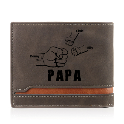 À mon Papa - Portefeuille Poings 3 Prénoms Personnalisés avec Photo Classique Homme Porte-Monnaie Carte