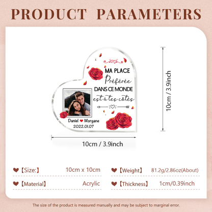 Plaque Acrylique en Forme de Coeur 2 Prénoms avec Photo et Date Personnalisées
