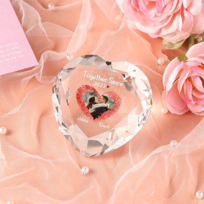 Décoration Cristal Cœur 2 Prénoms et 1 Photo Personnalisés avec Texte et Année pour Couple