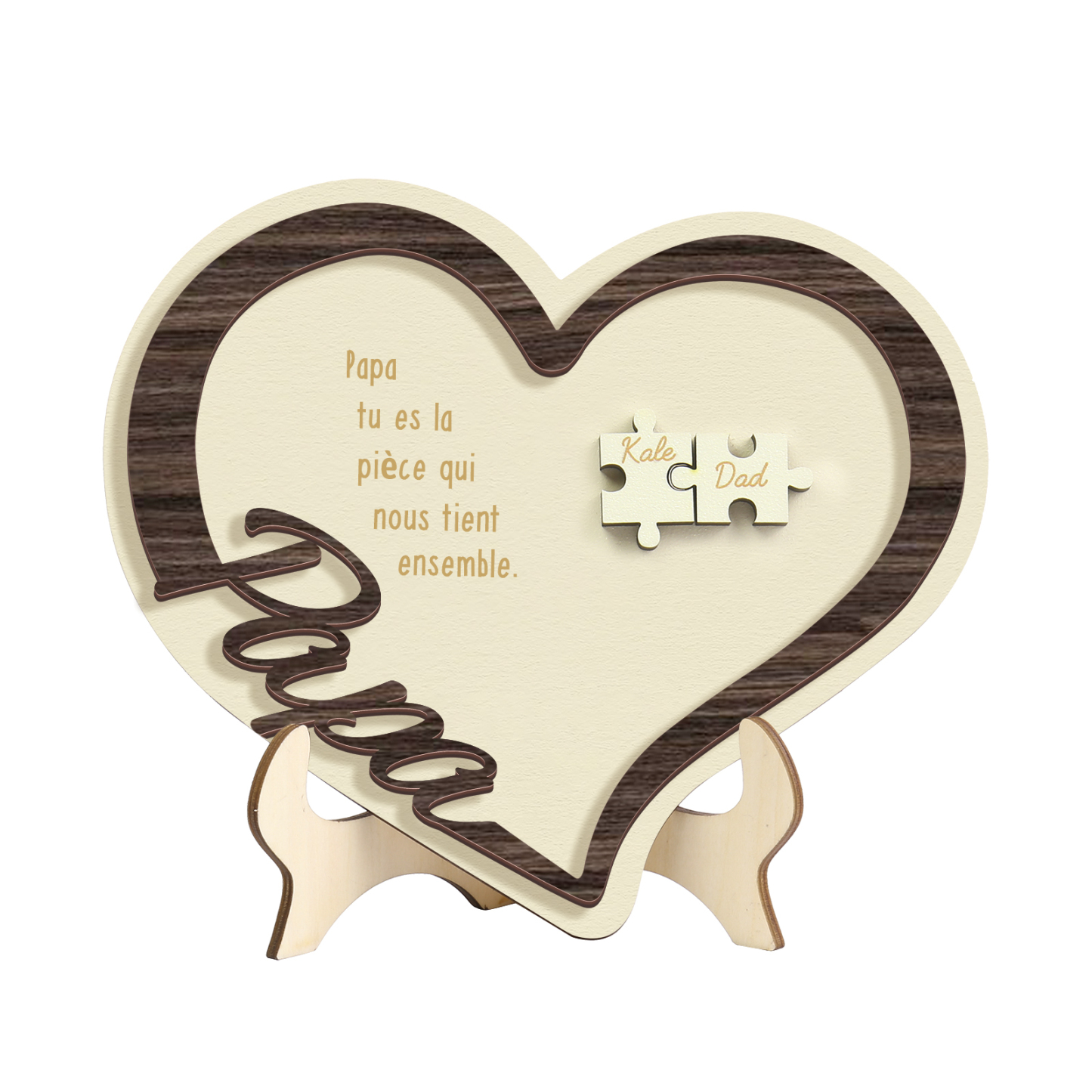 À mon Papa - Décoration en bois Cœur Puzzle 2 Prénoms Personnalisés Ornement pour Famille