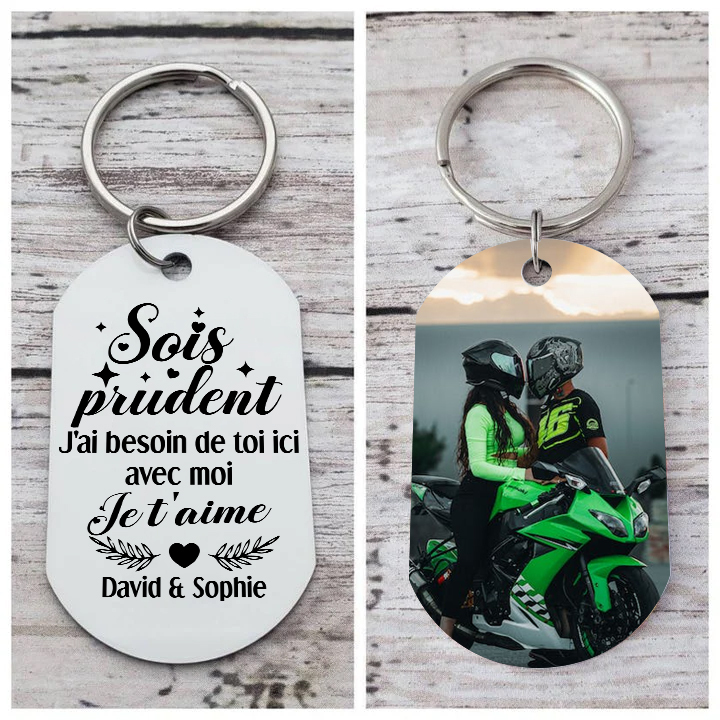 Porte-Clés 2 Prénoms et 1 Photo Personnalisés pour Couple