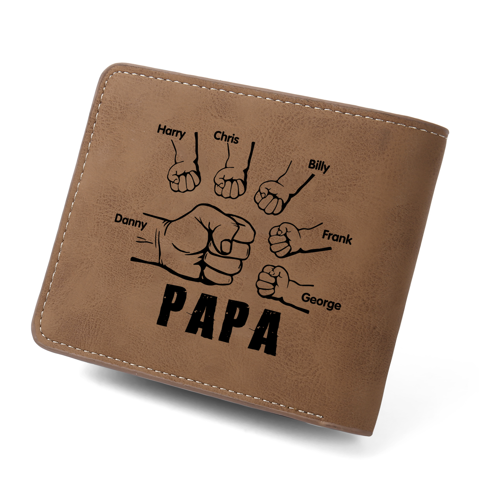 À mon Papa - Portefeuille Poings 6 Prénoms Personnalisés avec Photo Classique Homme Porte-Monnaie Carte