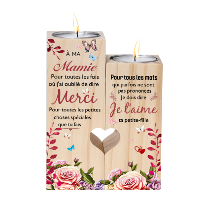 À Ma Mamie - Bougeoir en Bois sans bougie cadeau de Petite-Fille pour Mamie