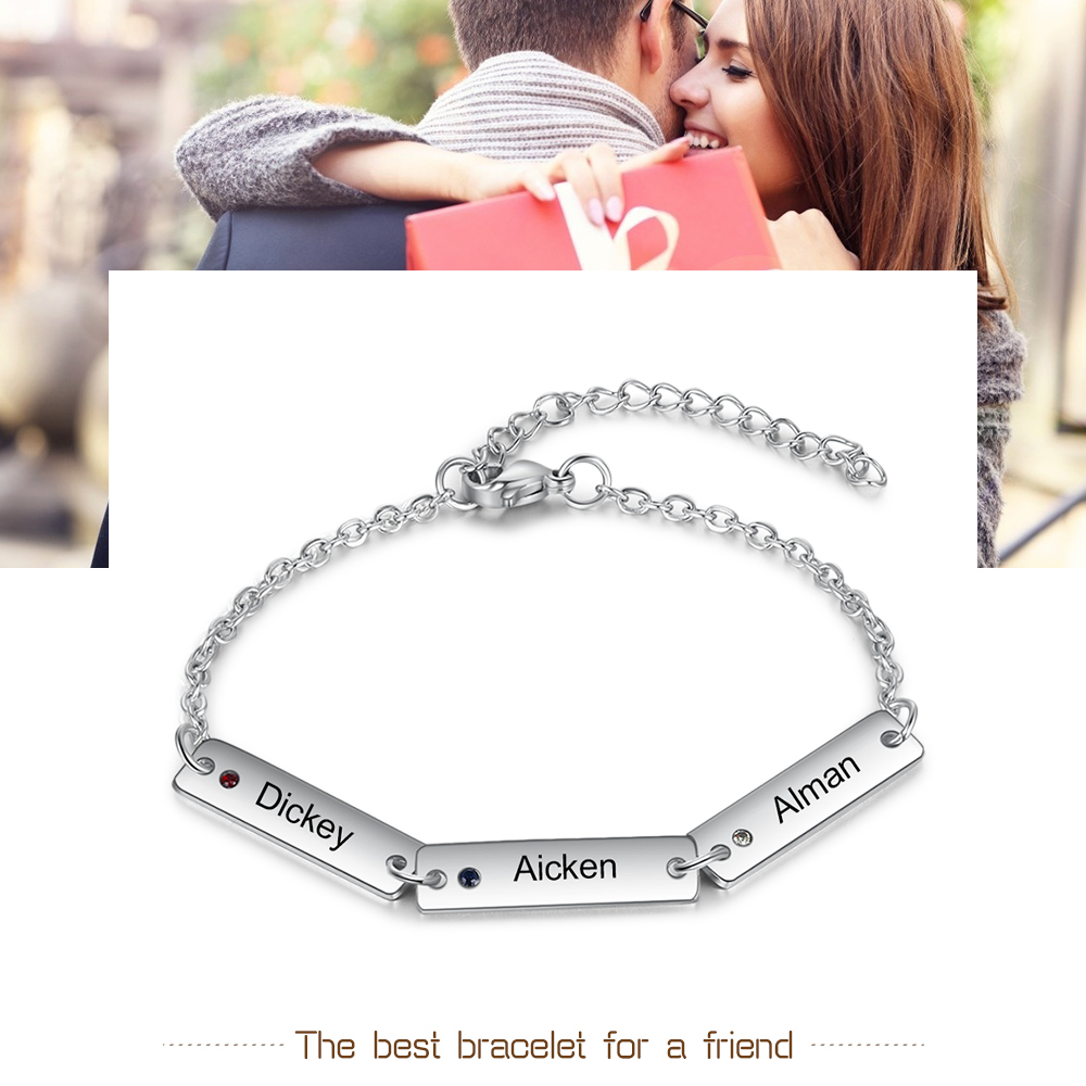 Bracelet 3 Prénom Personnalisé avec 3 Pierre de Naissance