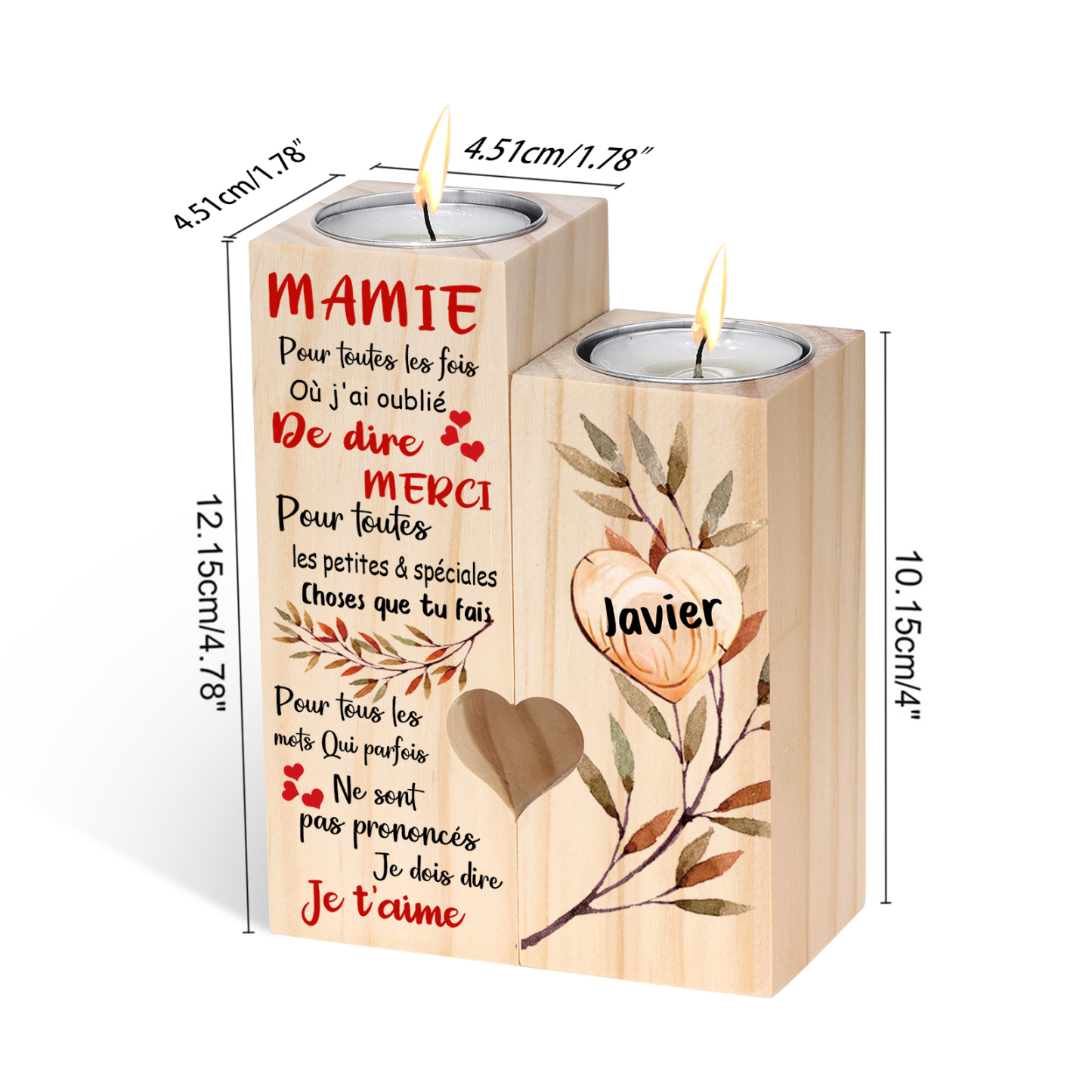 À Ma Mamie - Bougeoir en Bois 1 Prénom Personnalisé sans bougie