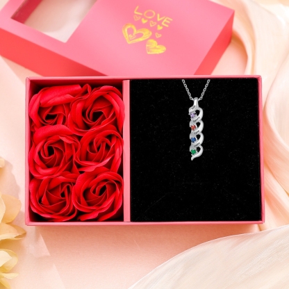 Collier ADN Personnalisé avec 1 à 10 Prénoms et Pierres de Naissance – Cadeau pour la Famille et les Proches