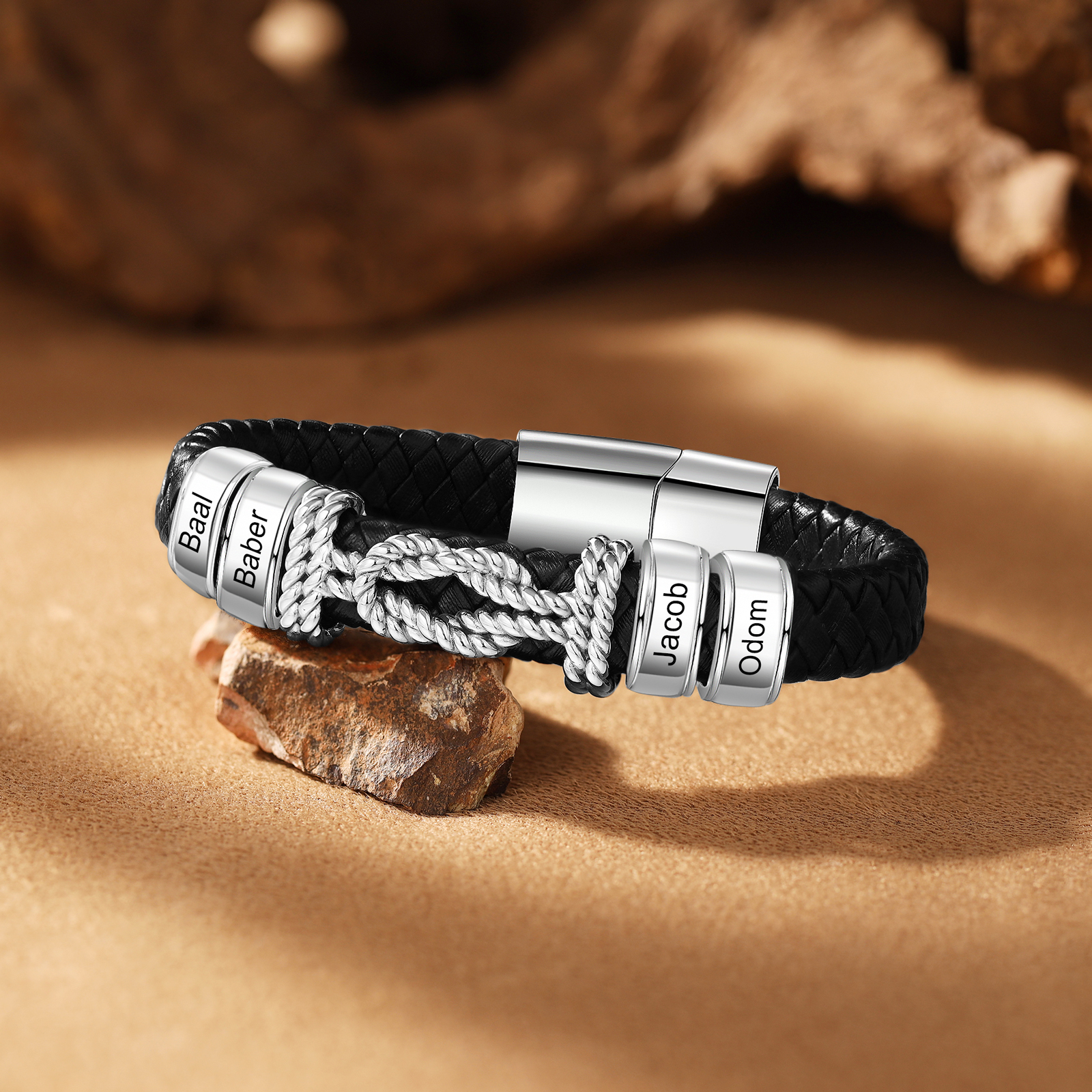 Bracelet en Cuir 4 Prénoms Personnalisé