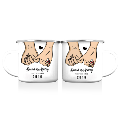 Tasse émaillée 2 Prénoms Personnalisés avec Texte et Année pour Couple promesse du petit doigt