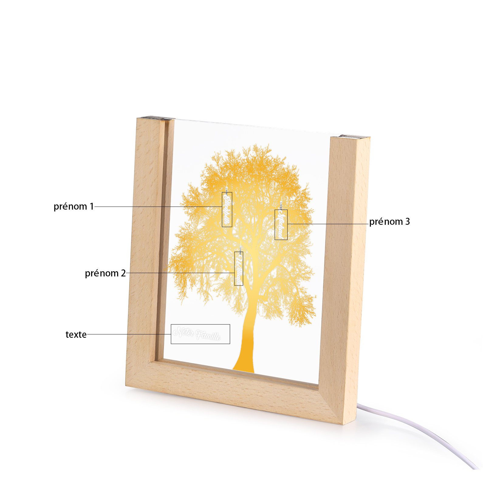 À Maman/Mamie - Lampe de chevet LED Arbre 3 Prénoms Personnalisés avec 1 Texte