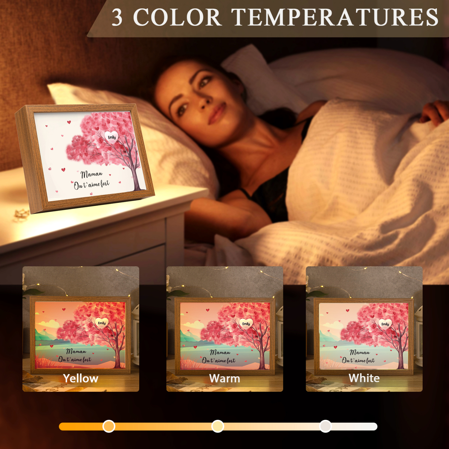 Cadre Photo LED Arbre 1 Prénom Personnalisé avec 1 Texte Décoration Famille