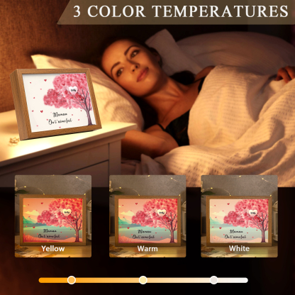 Cadre Photo LED Arbre 1 Prénom Personnalisé avec 1 Texte Décoration Famille