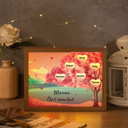 Cadre Photo LED Arbre 6 Prénoms Personnalisés avec 1 Texte Décoration Famille