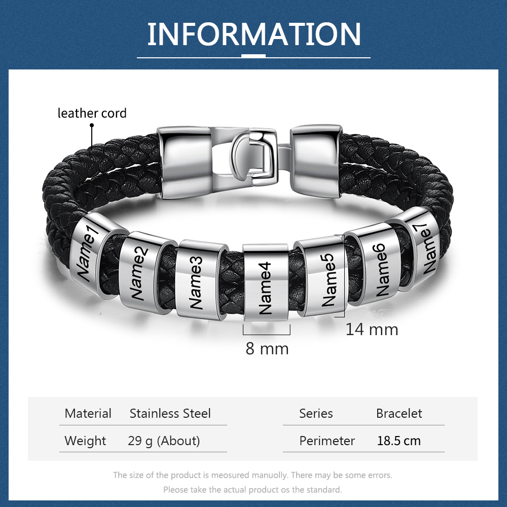 1-8 Noms Bracelet Cuir tressé Personnalisé Bracelet Homme
