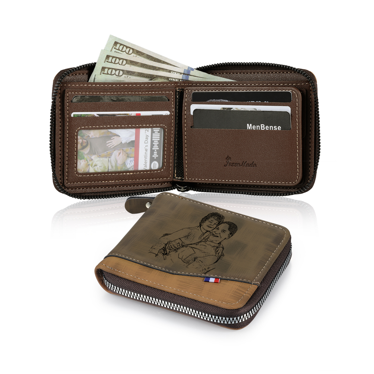 À mon Papa - Portefeuille Poings 5 Prénoms Personnalisés avec Photo Classique Homme Porte-Monnaie Carte
