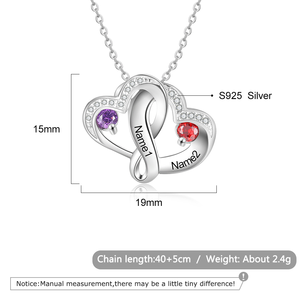Collier 2 Prénom Personnalisé cœur argent 925