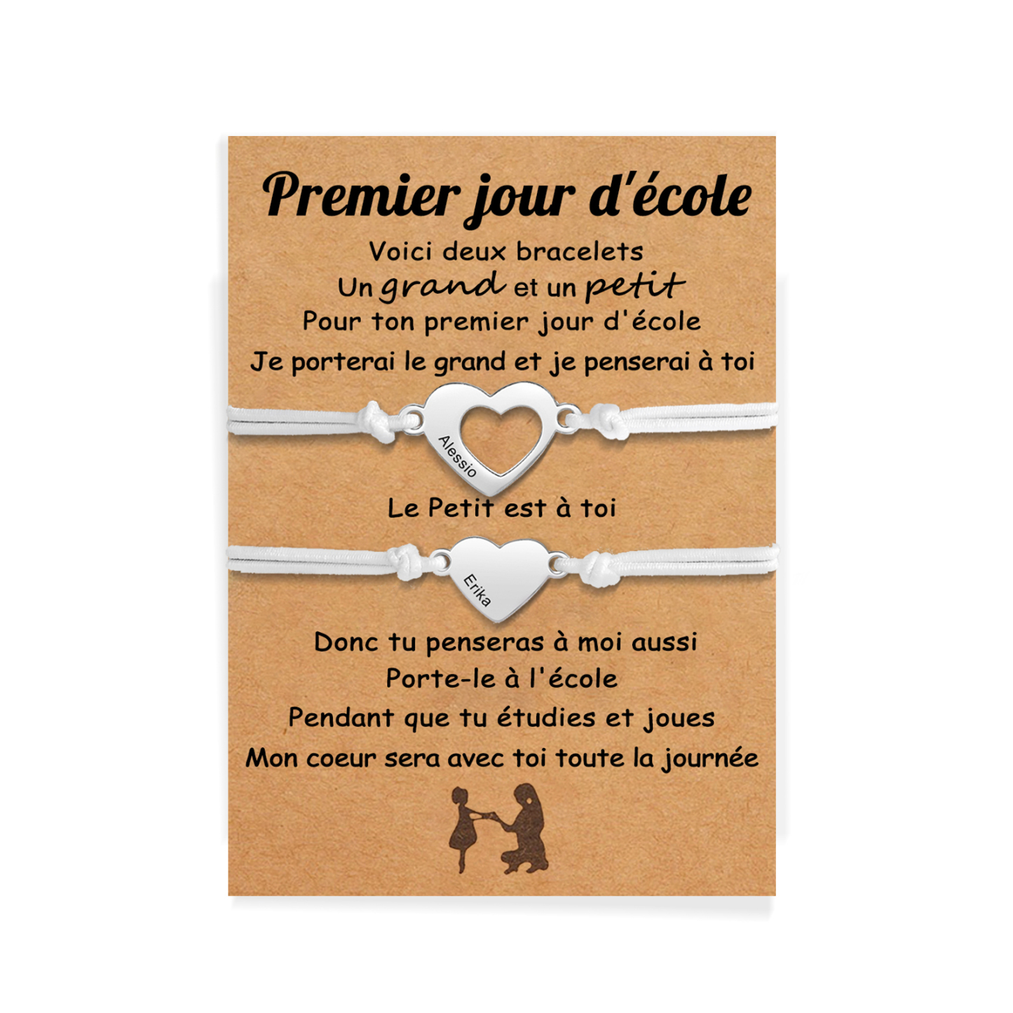 2PCS Bracelets Cœur 2 Prénoms Personnalisés Bracelet en Commun corde élastiques Cadeau Rentrée Scolaire Premier jour d’école|Jessemade