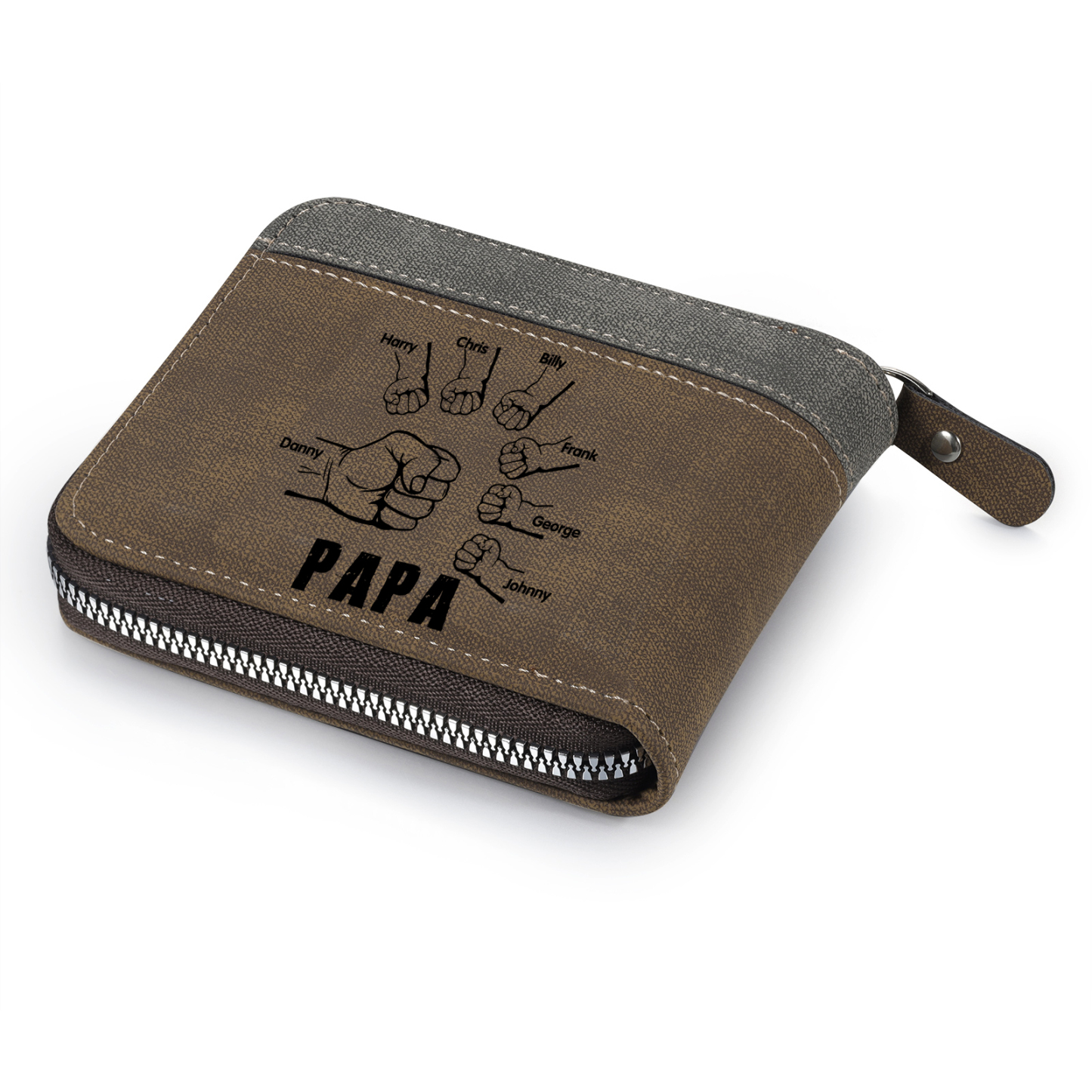 À mon Papa - Portefeuille Poings 7 Prénoms Personnalisés avec Photo Classique Homme Porte-Monnaie Carte