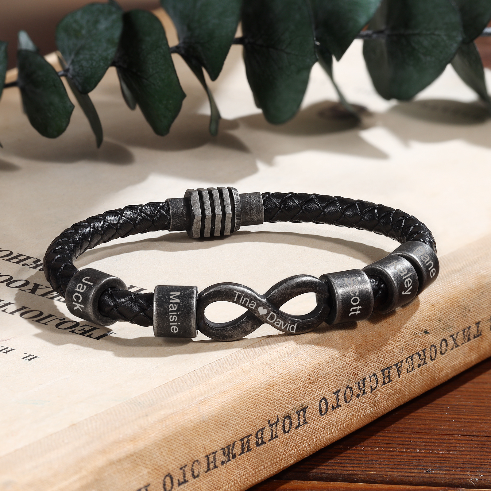 2-5 Noms Bracelet Infini Vintage Personnalisés avec Texte Bracelet Homme