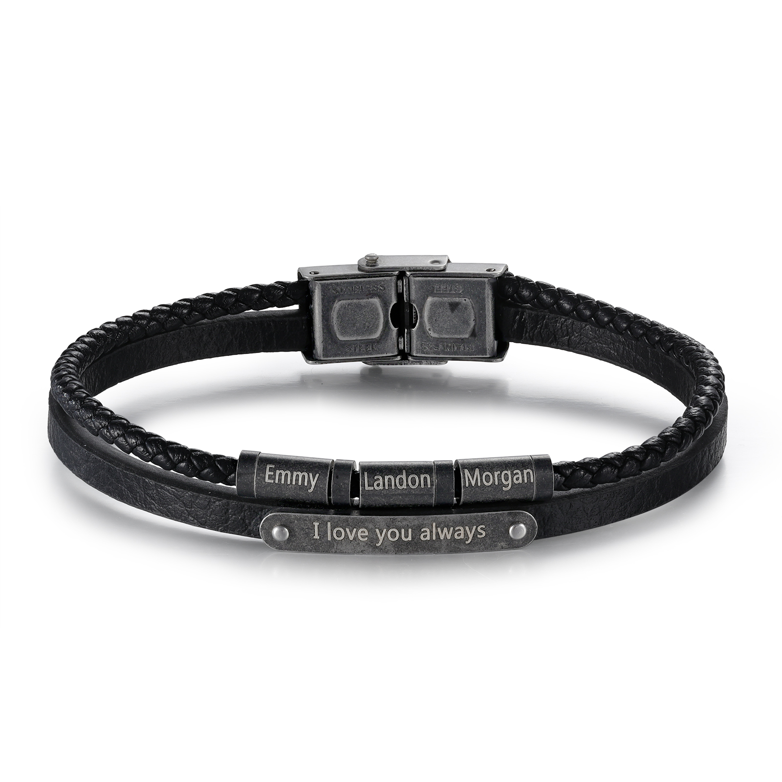 Bracelet Cuir 2-5 Préoms Personnalisés avec Texte pour Homme