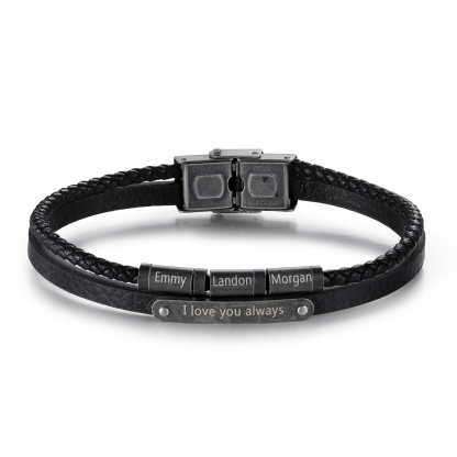 Bracelet Cuir 2-5 Préoms Personnalisés avec Texte pour Homme