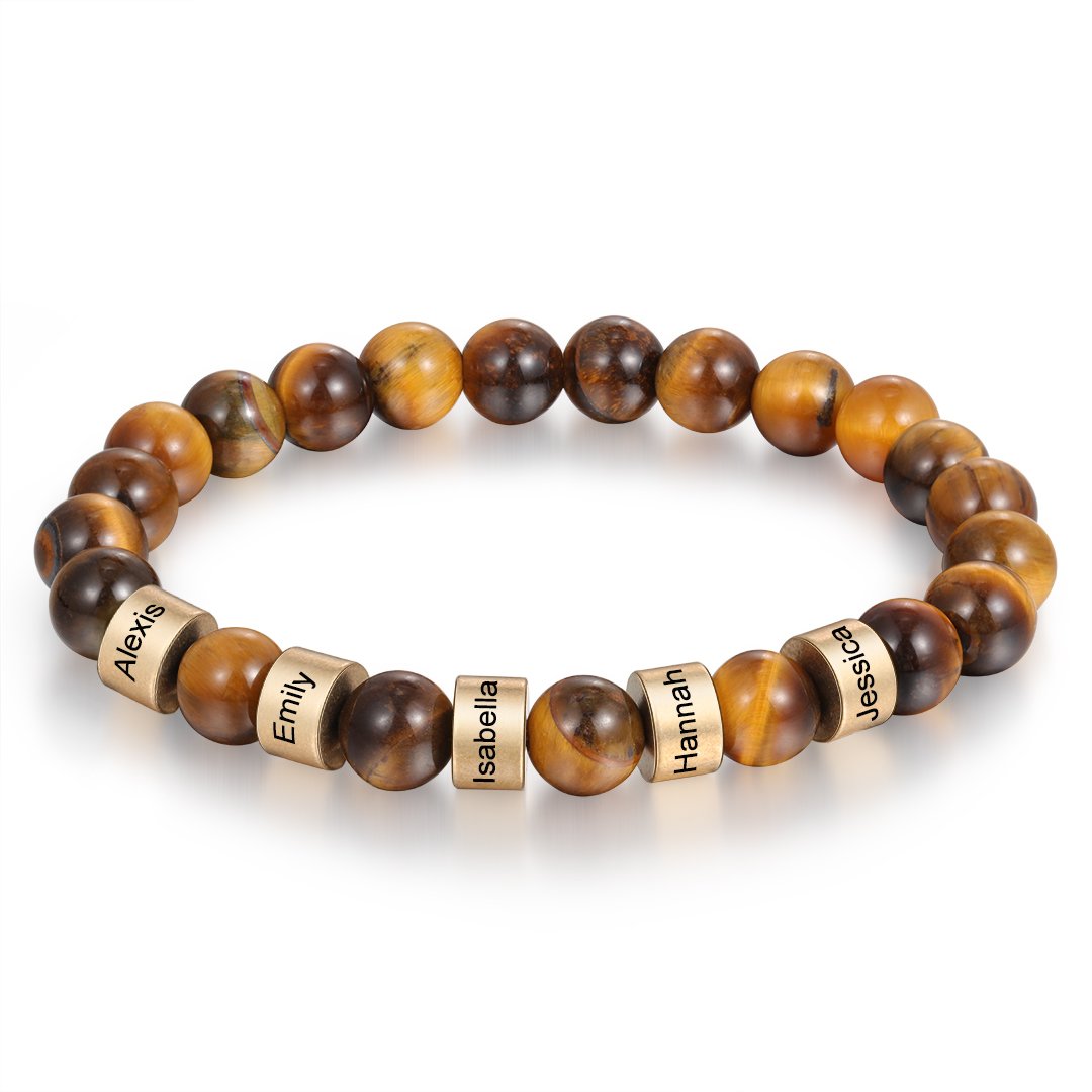 Bracelet 5 Prénom Personnalisé Pierres Oeil de Tigre Brun Bracelet Homme