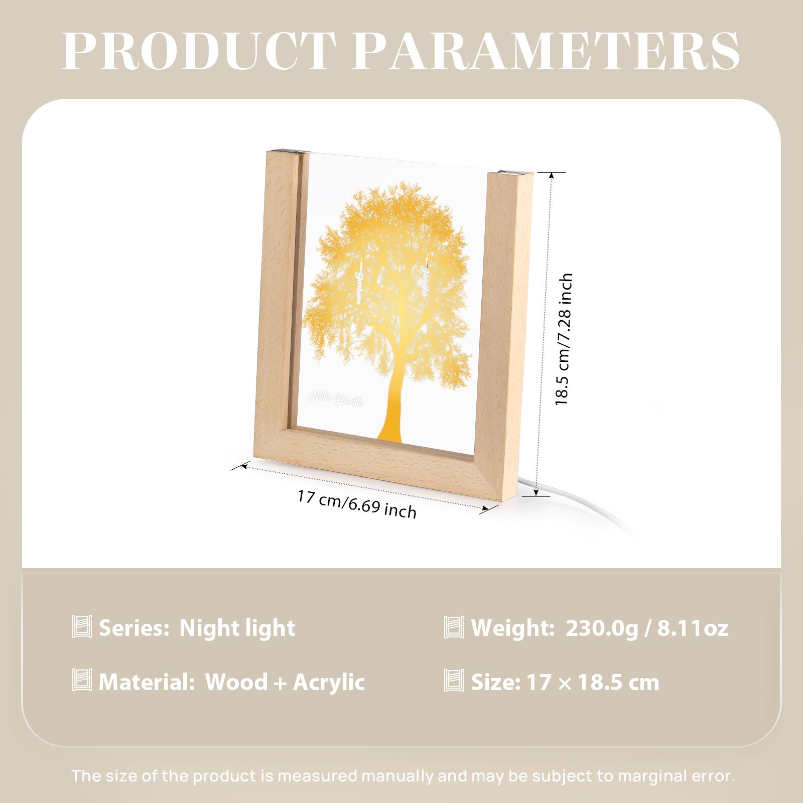 À Maman/Mamie - Lampe de chevet LED Arbre 2 Prénoms Personnalisés avec 1 Texte