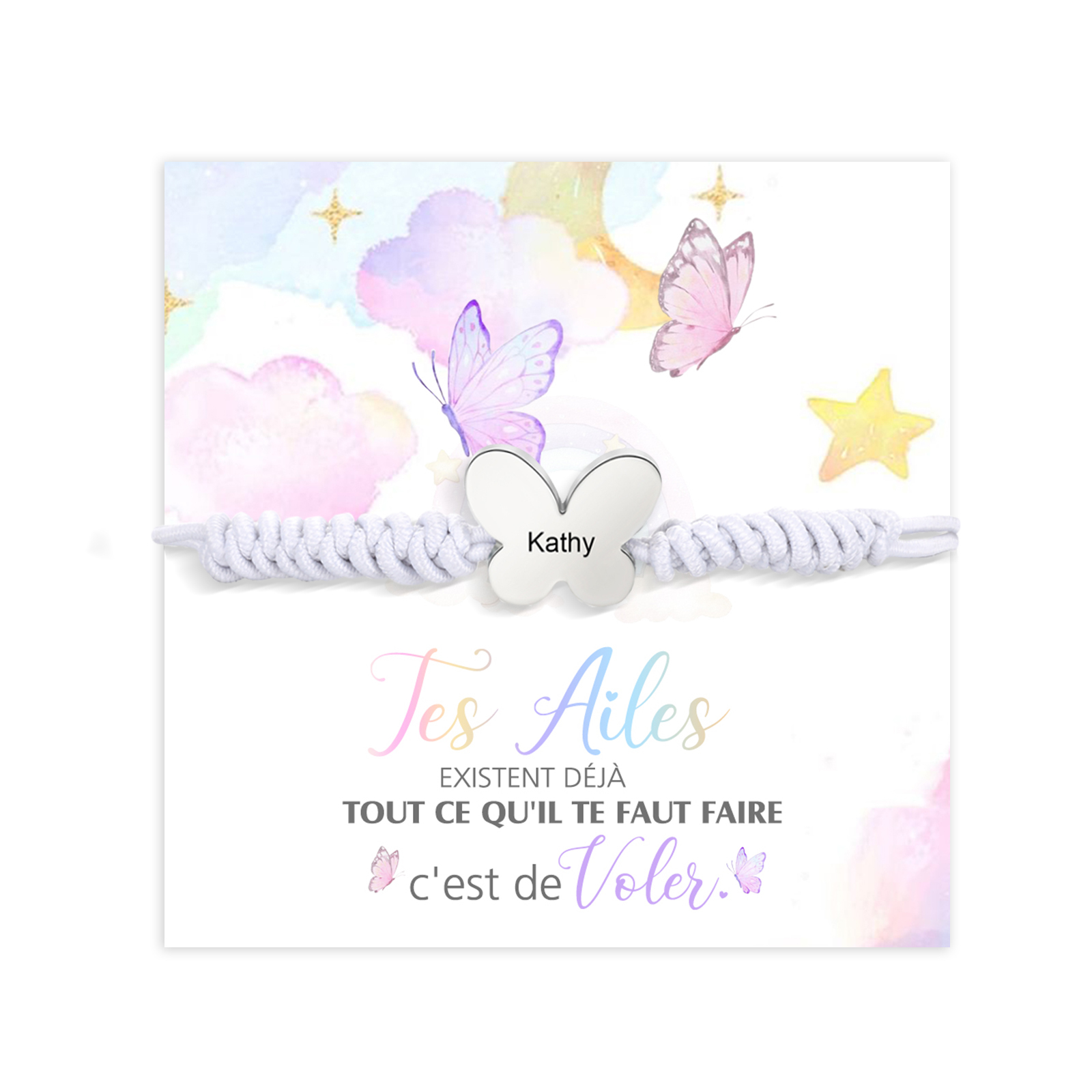 Bracelet Papillon Prénom Personnalisé Corde élastiques - Cadeau Rentrée Scolaire