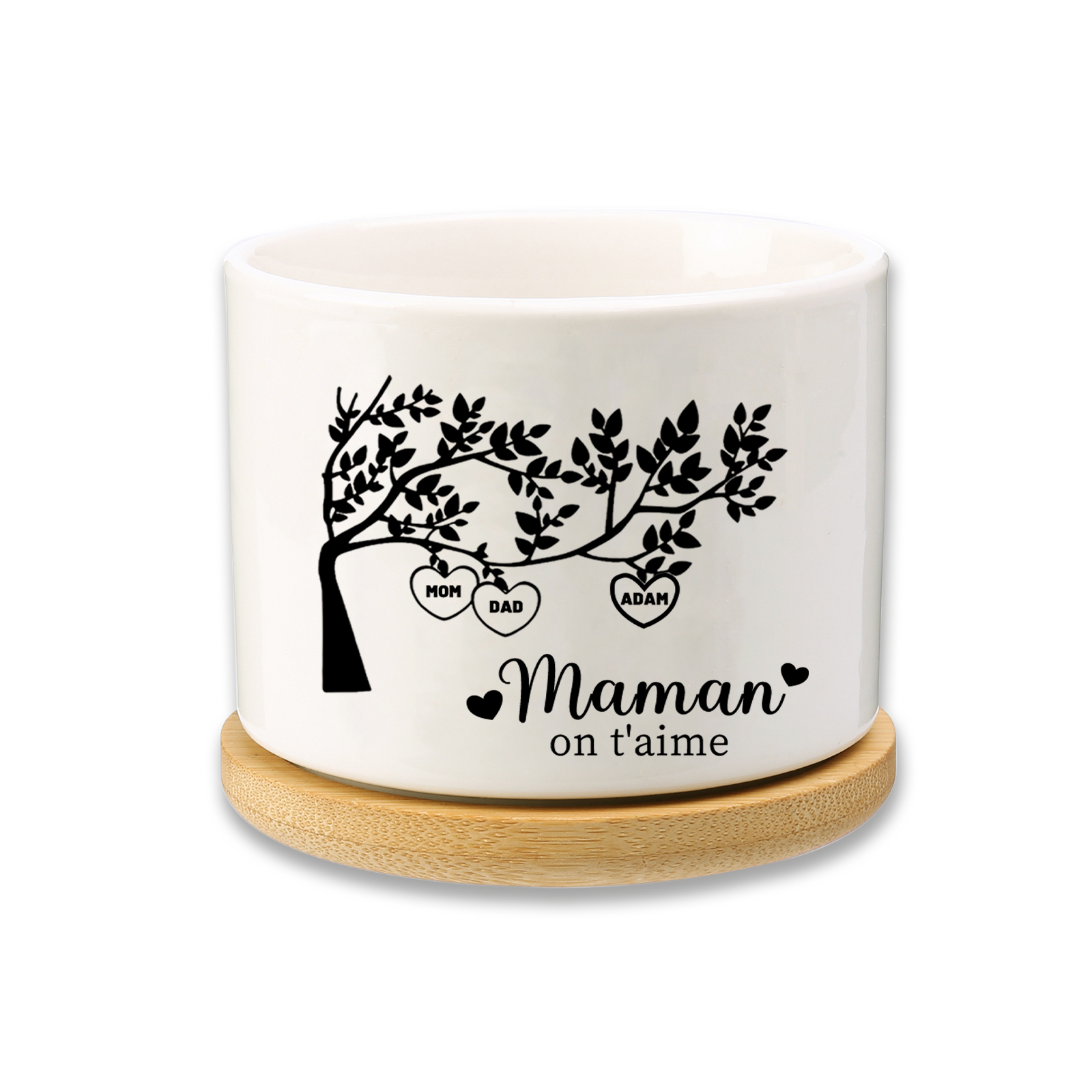 Vase/Pot de Fleurs Arbre de vie 3 Prénoms Personnalisés avec Texte Décoration de la Maison (sans plantes)